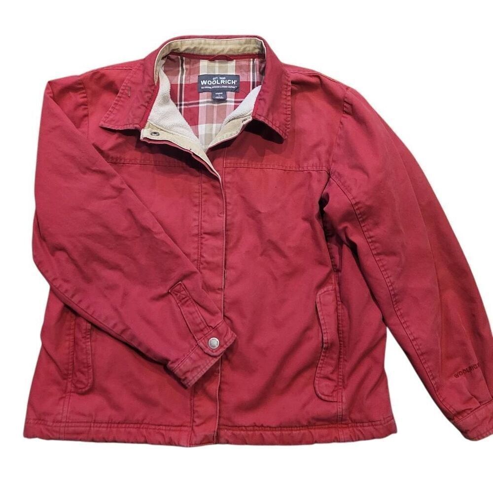 Vintage Woolrich Jacket Women's Large Red Cotton Canvas Barn Chore Flannel Lined